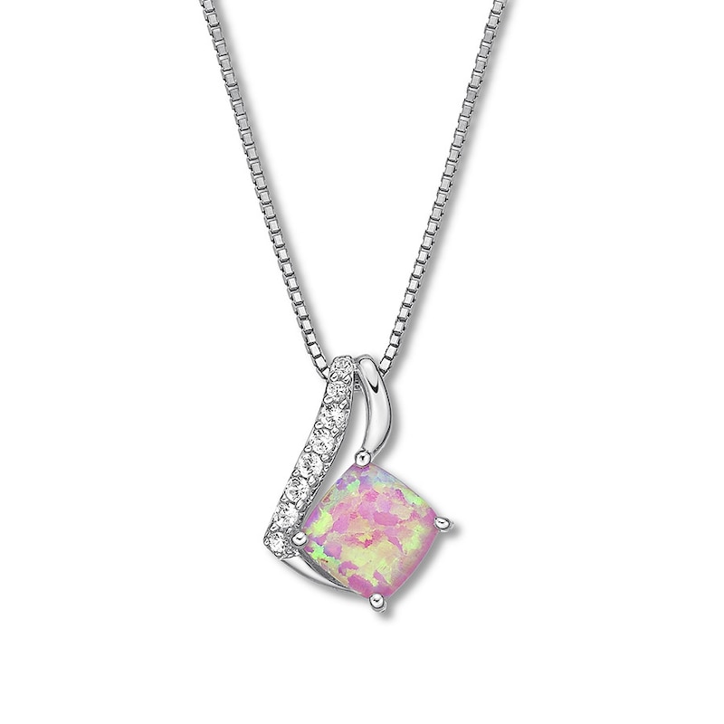 Lab-Created Pink Opal Necklace Sterling Silver