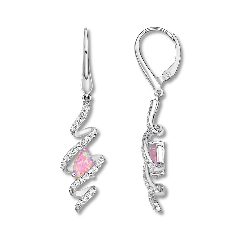 Main Image 1 of Lab-Created Pink Opal Earrings Sterling Silver