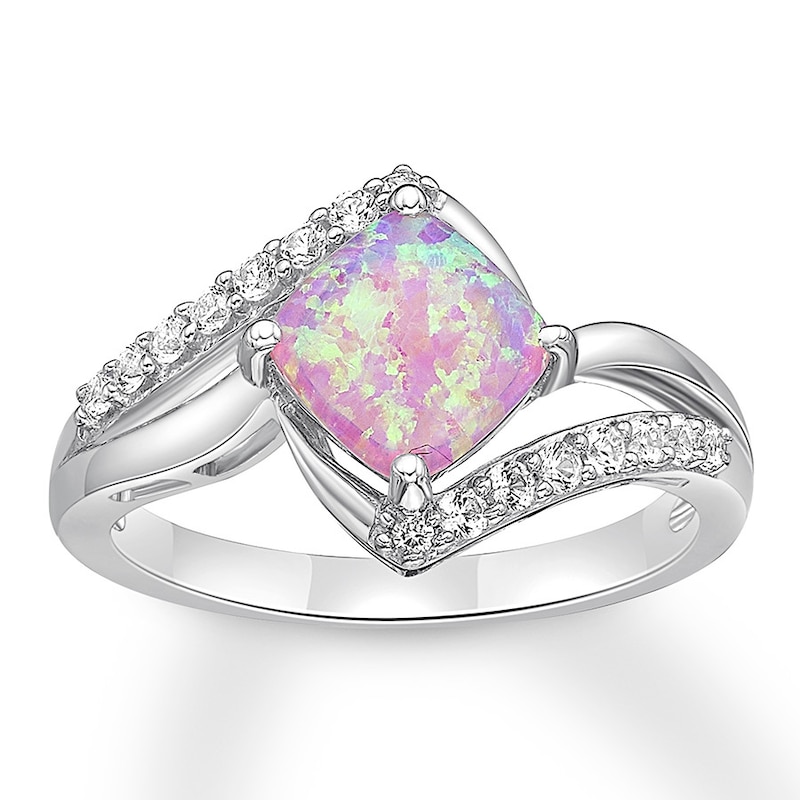 Main Image 1 of Lab-Created Pink Opal Ring Sterling Silver