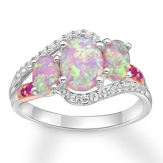 Lab-Created Pink Opal Ring Sterling Silver/10K Gold Accents | Kay