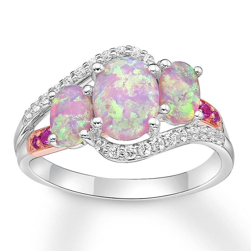 Lab-Created Pink Opal Ring Sterling Silver/10K Gold Accents