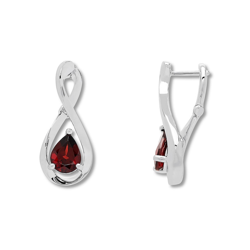 Main Image 1 of Garnet Infinity Earrings Sterling Silver