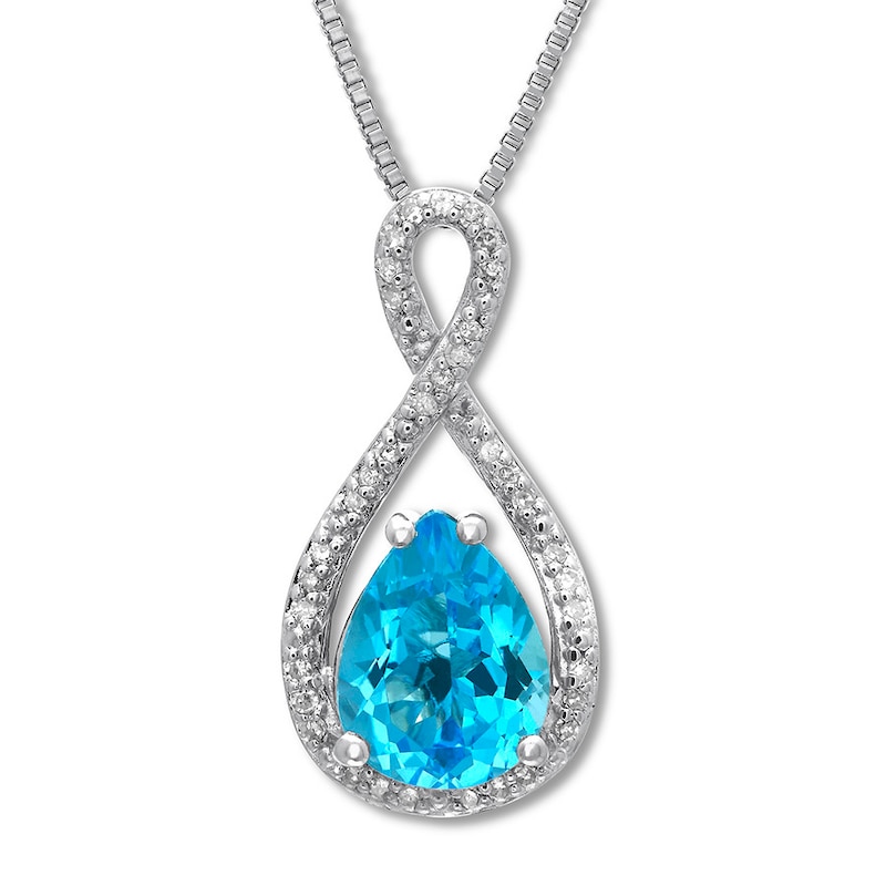 Blue Topaz Necklace 1/10 ct tw Diamonds Sterling Silver