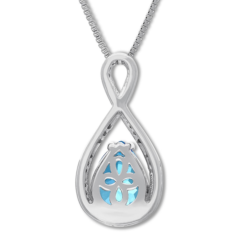 Blue Topaz Necklace 1/10 ct tw Diamonds Sterling Silver