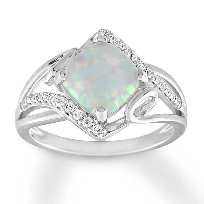 Lab-Created Opal/Lab-Created White Sapphire Ring St. Silver