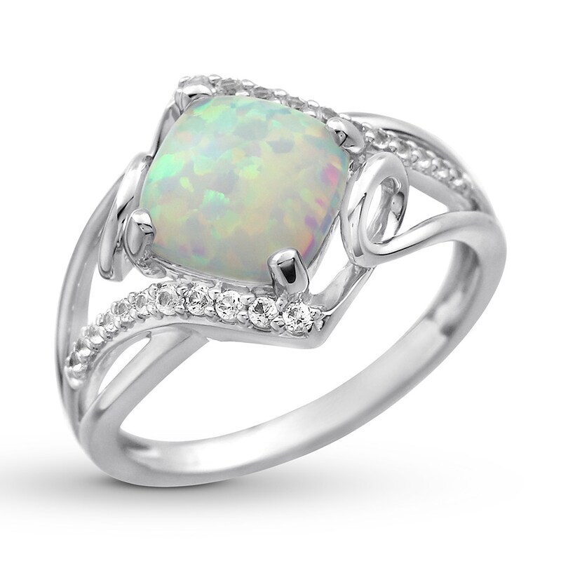 Lab-Created Opal/Lab-Created White Sapphire Ring St. Silver