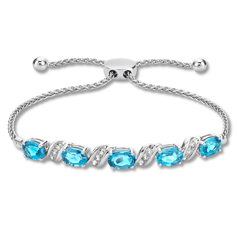 Main Image 1 of Blue Topaz Bolo Bracelet Lab-Created Sapphires Sterling Silver