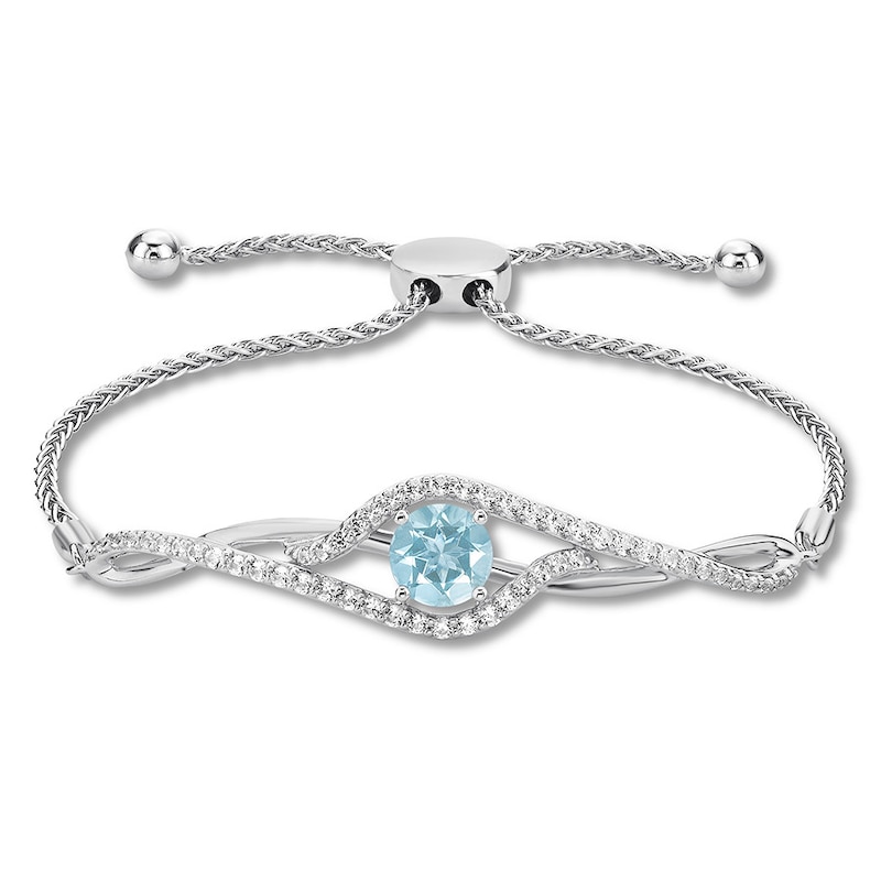 Main Image 1 of Aquamarine Bolo Bracelet Lab-Created Sapphires Sterling Silver
