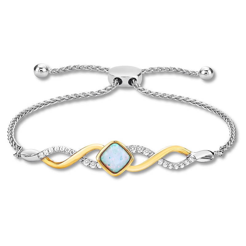 Main Image 1 of Lab-Created Opal Bolo Bracelet Sterling Silver/10K Yellow Gold