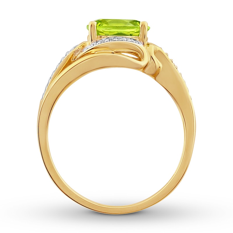 Peridot Ring 1/10 ct tw Diamonds 10K Yellow Gold