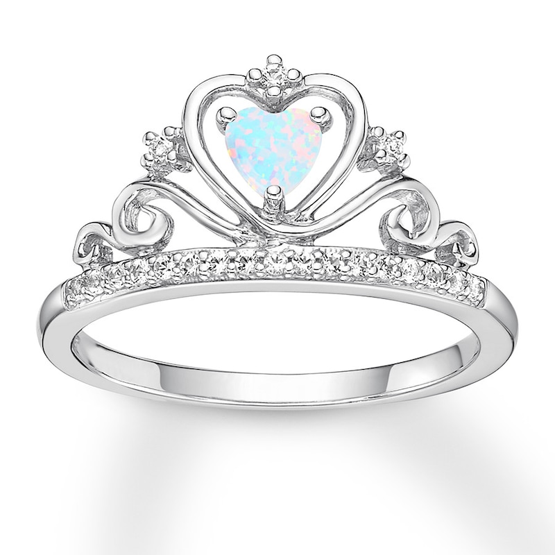 Main Image 1 of Lab-Created Pink Opal Crown Ring Sterling Silver