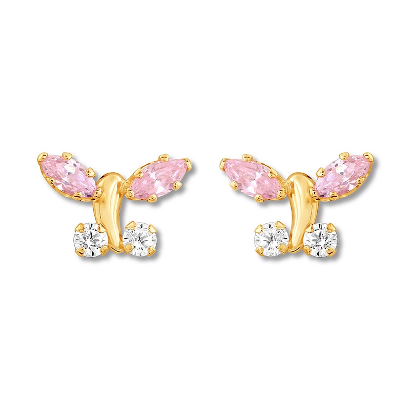 Main Image 2 of Children's Butterfly Earrings Cubic Zirconia 14K Yellow Gold