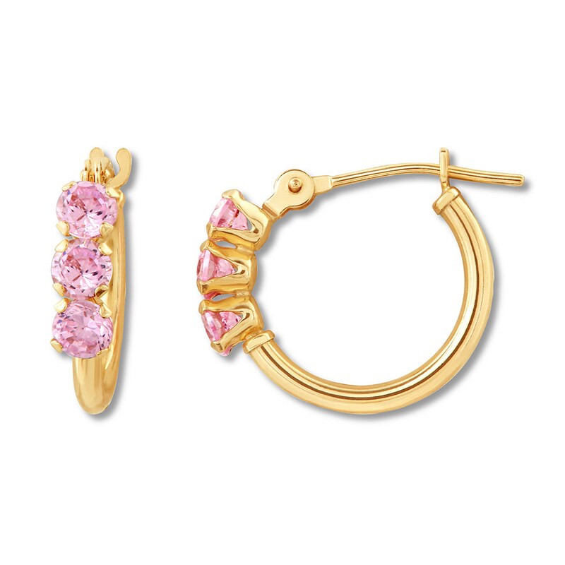 Sonia Jewels 14k Yellow Gold Earrings Triple Cubic Zirconia CZ Huggie Hoop 
