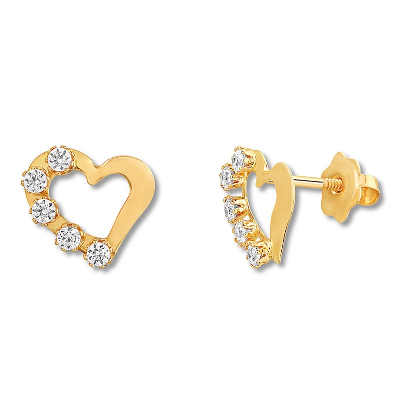 Children's Heart Earrings Cubic Zirconia 14K Yellow Gold