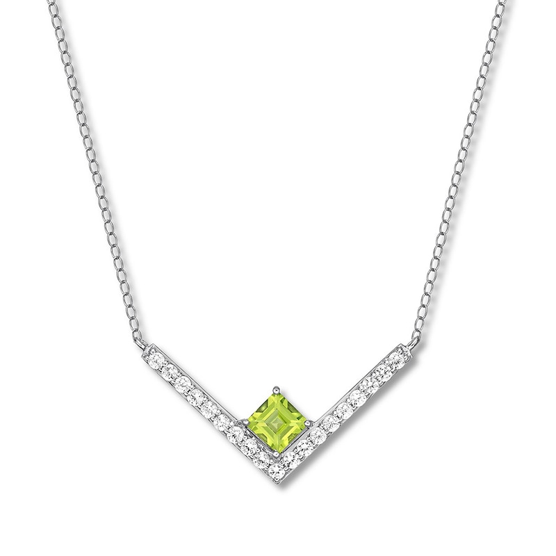 Main Image 1 of Peridot Chevron Necklace White Topaz Sterling Silver