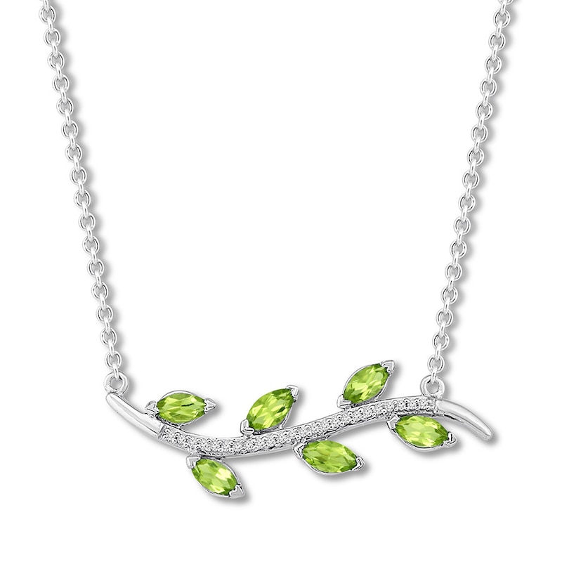 Main Image 1 of Peridot Leaf Necklace 1/15 ct tw Diamonds Sterling Silver