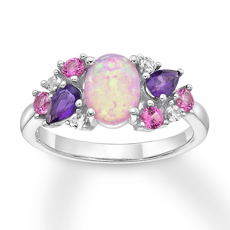 Main Image 1 of Lab-Created Opal Ring Sterling Silver