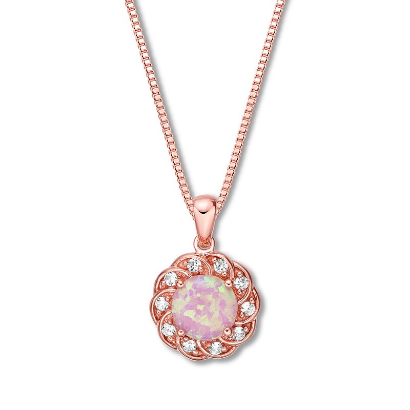 Lab-Created Pink Opal Necklace 1/6 ct tw Diamonds 10K Rose Gold