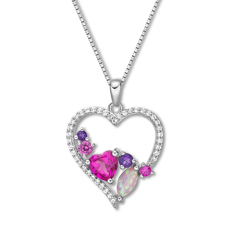 Main Image 1 of Lab-Created Gemstone Heart Necklace Sterling Silver