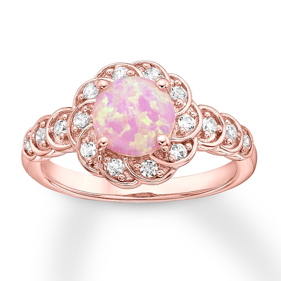 Kay Lab-Created Pink Opal Ring 1/4 ct tw Diamonds 10K Rose Gold