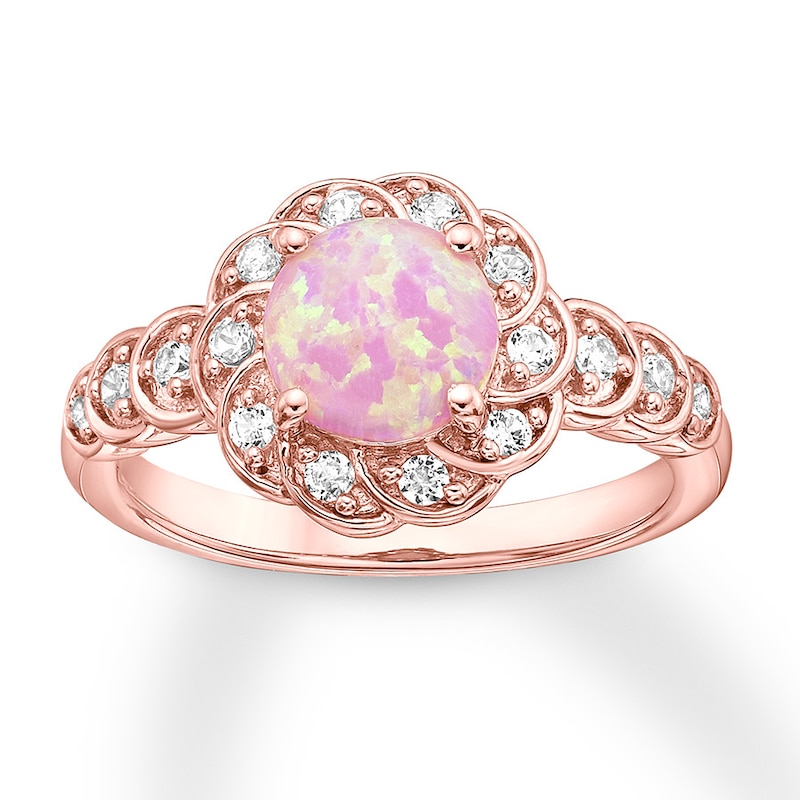 Lab-Created Pink Opal Ring 1/4 ct tw Diamonds 10K Rose Gold