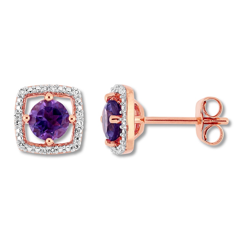 Main Image 1 of Amethyst Earrings 1/15 ct tw Diamonds 10K Rose Gold