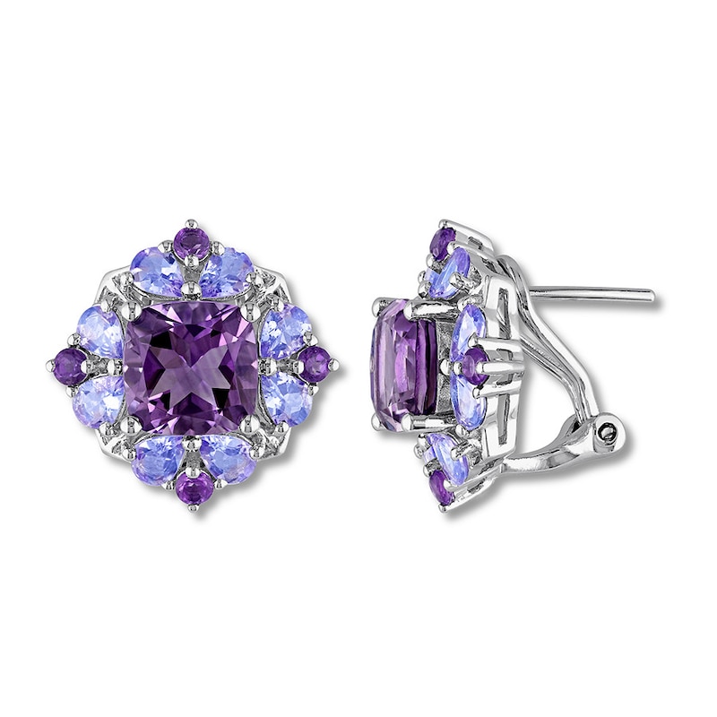 Amethyst & Tanzanite Earrings Sterling Silver