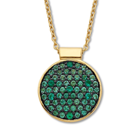 Kay Lab-Created Emerald Disc Necklace Pave-set 10K Yellow Gold