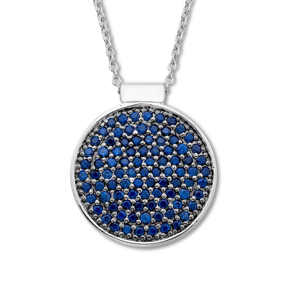 Kay Lab-Created Sapphire Disc Necklace Pave-set Sterling Silver
