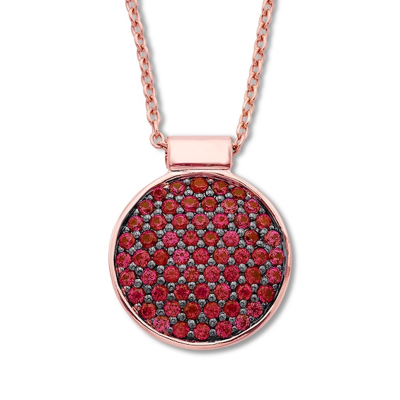 Kay Lab-Created Ruby Disc Necklace Pave-set 10K Rose Gold 16"