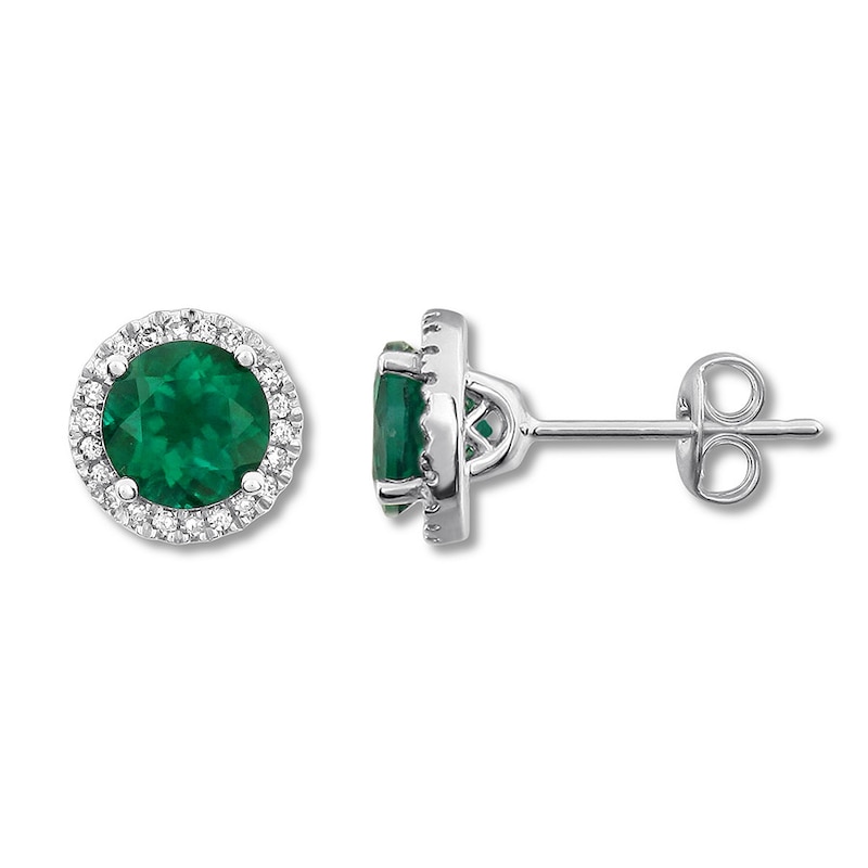 Main Image 1 of Lab-Created Emerald Earrings Sterling Silver