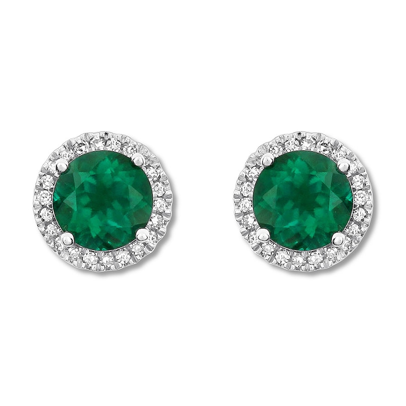 Main Image 2 of Lab-Created Emerald Earrings Sterling Silver
