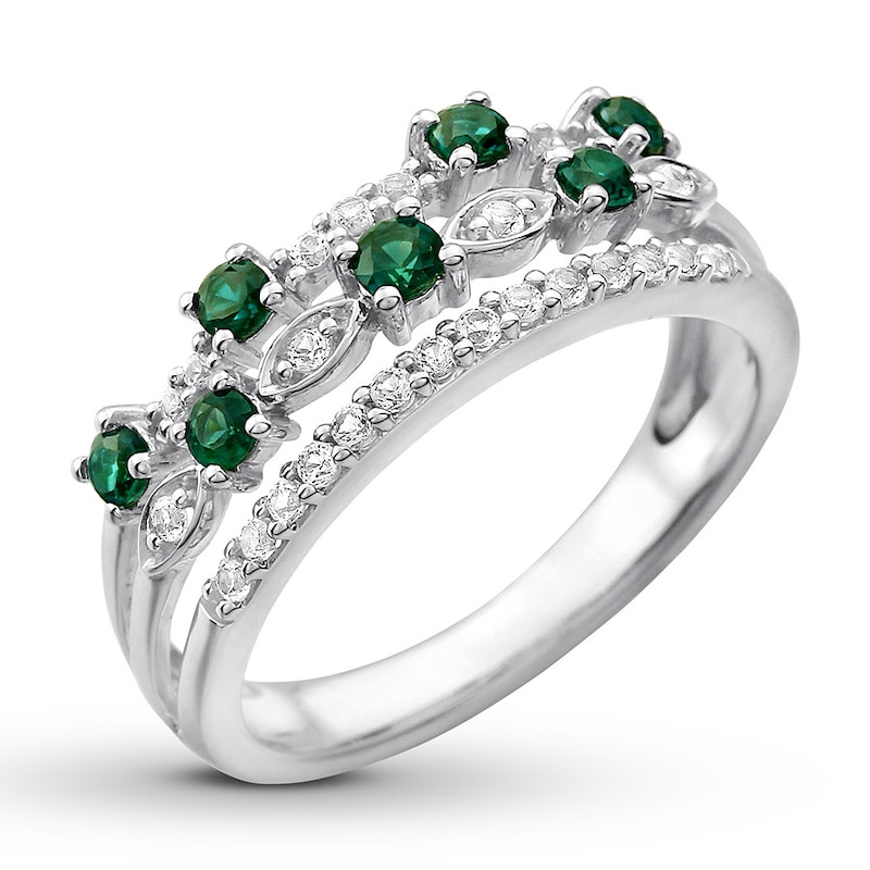Lab-Created Emerald/Lab-Created Sapphire Ring Sterling Silver