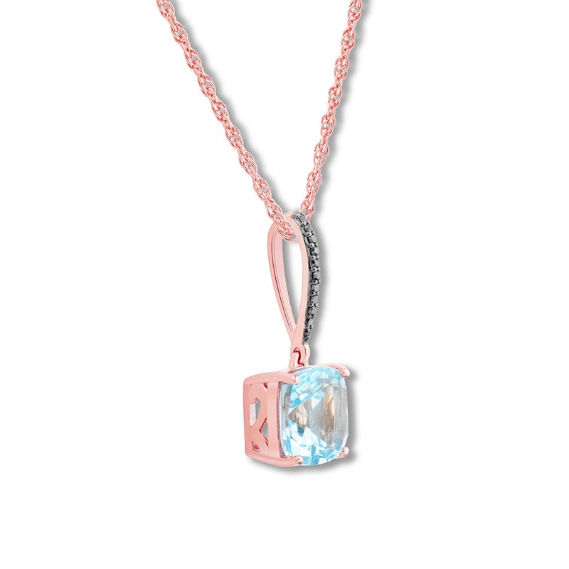 Main Image 2 of Blue Topaz & Black Diamond Necklace 10K Rose Gold
