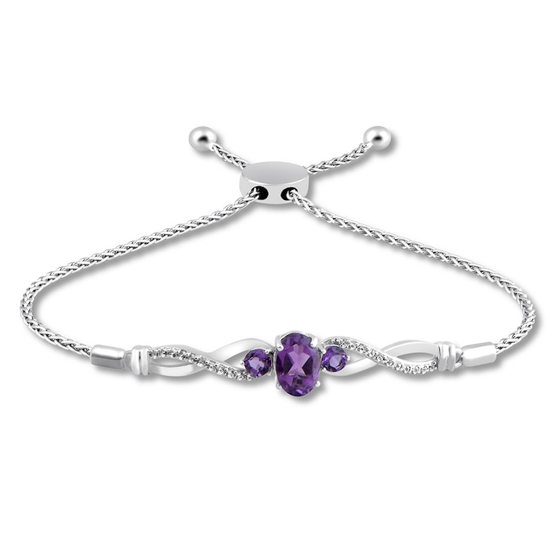 Main Image 1 of Amethyst Bolo Bracelet Lab-Created Sapphires Sterling Silver
