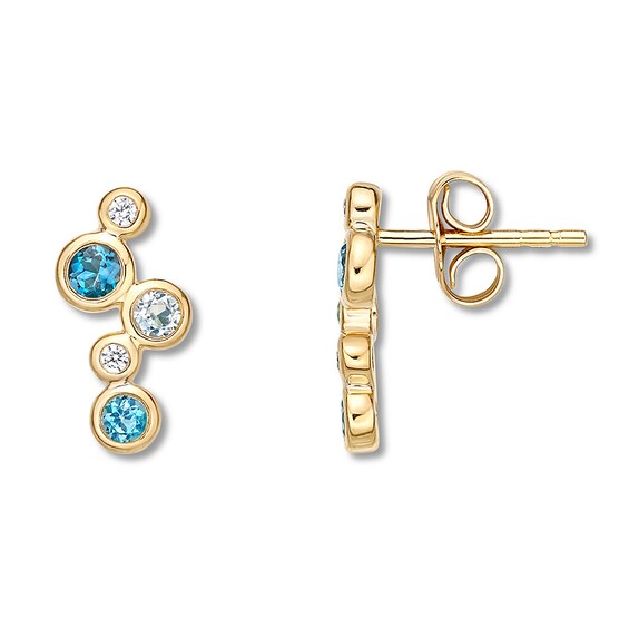 Kay Blue Topaz Earrings 1/15 ct tw Diamonds 10K Yellow Gold