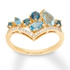 Blue Topaz Chevron Ring 1/15 ct tw Diamonds 10K Yellow Gold