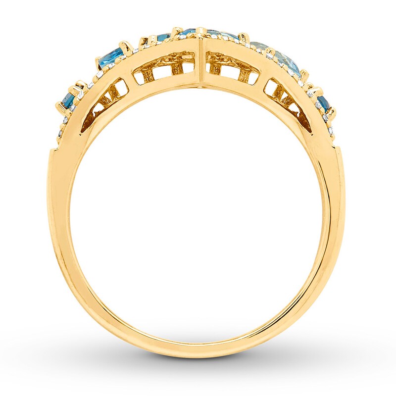 Blue Topaz Chevron Ring 1/15 ct tw Diamonds 10K Yellow Gold