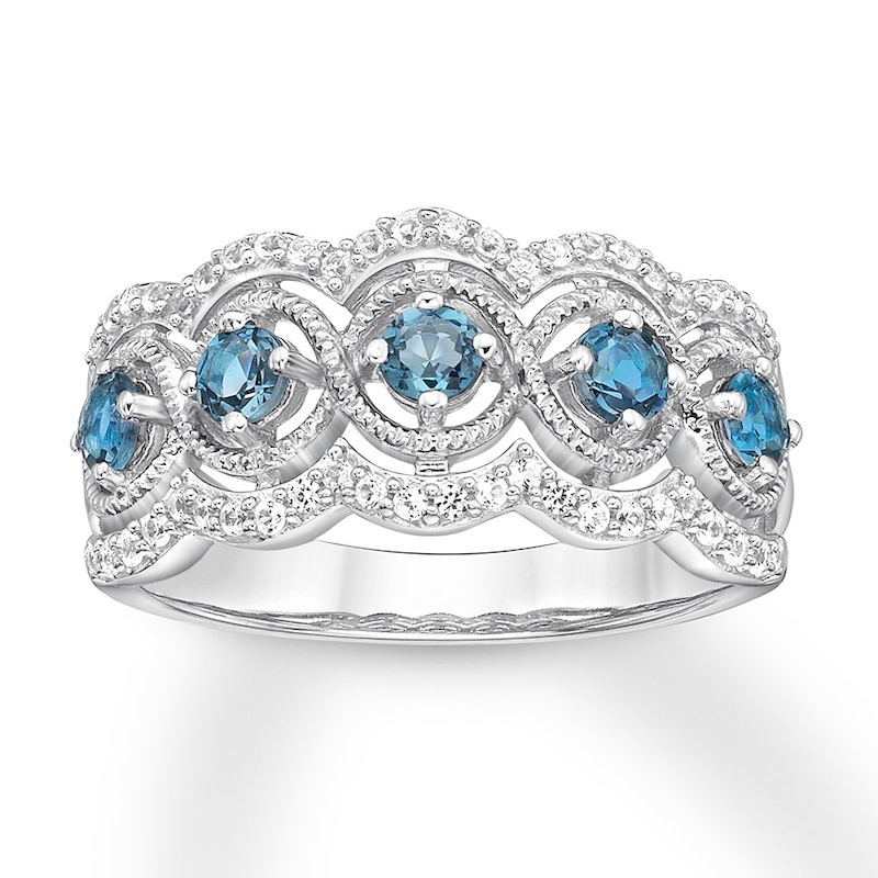 Blue Topaz Ring Lab-Created White Sapphires Sterling Silver