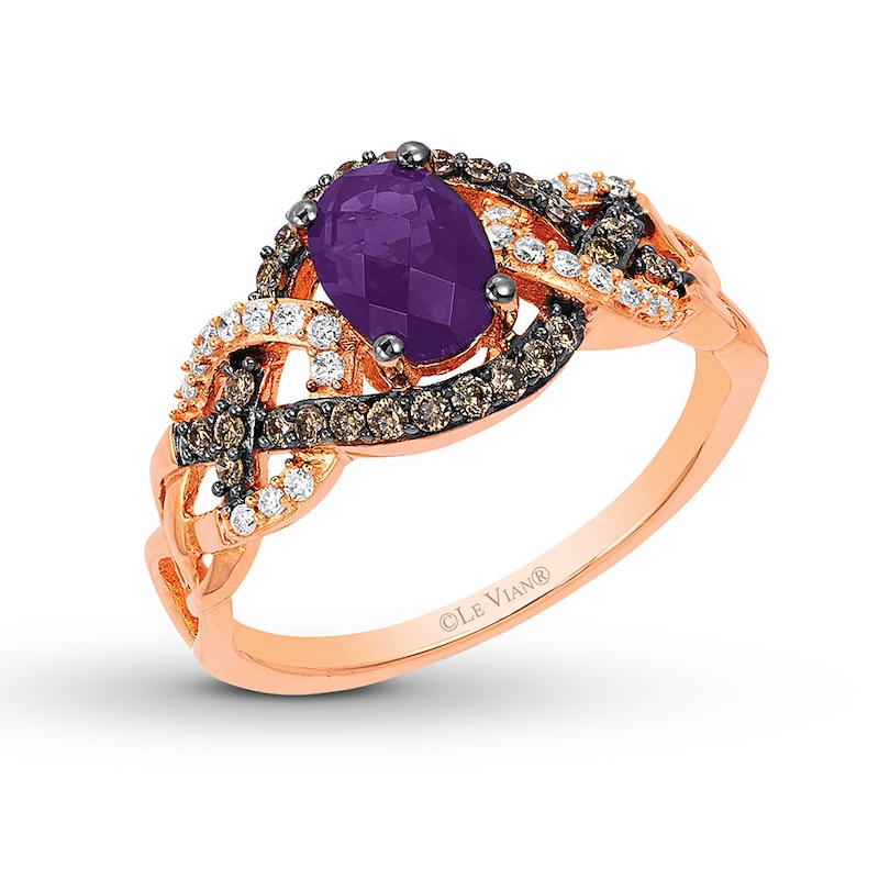 Le Vian Amethyst Ring 1/4 ct tw Diamonds 14K Strawberry Gold with 360