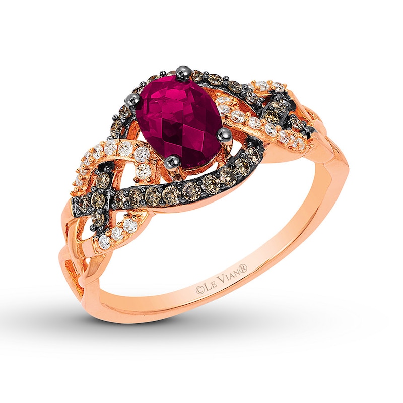 Le Vian Rhodolite Garnet Ring 1/4 ct tw Diamonds 14K Strawberry Gold