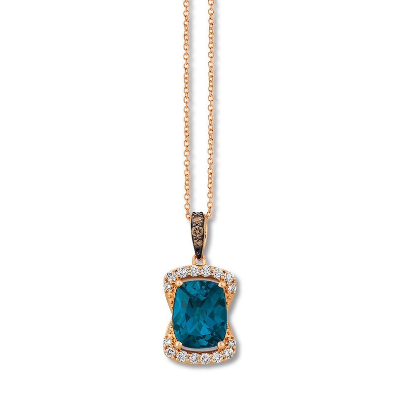 Le Vian Blue Topaz Necklace 1/3 ct tw Diamonds 14K Gold