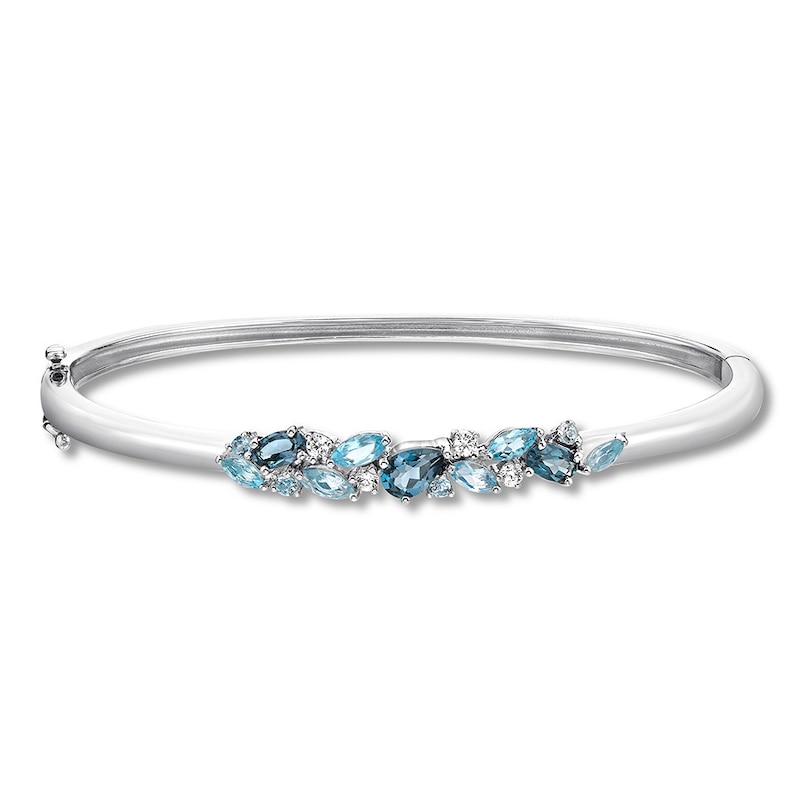 Vibrant Shades Blue & White Topaz Bangle Bracelet Sterling Silver