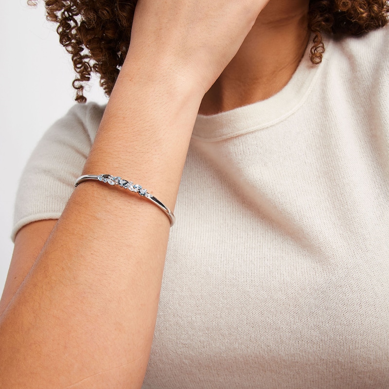 Vibrant Shades Blue & White Topaz Bangle Bracelet Sterling Silver