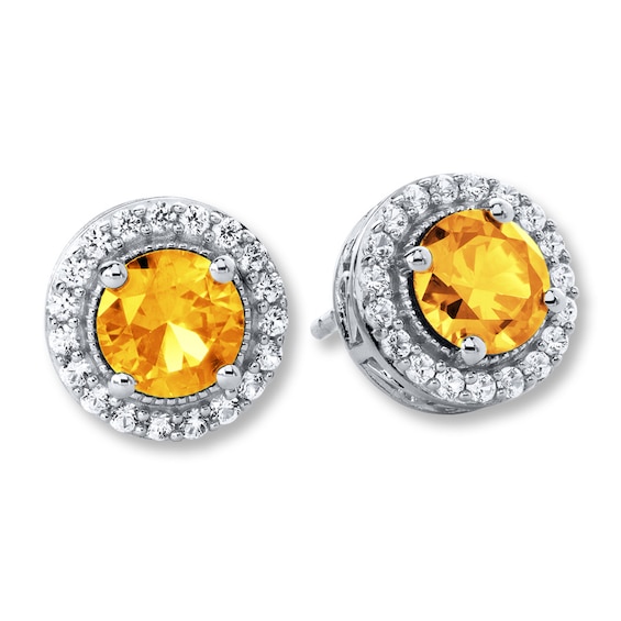 Kay Citrine Earrings Lab-Created White Sapphires Sterling Silver