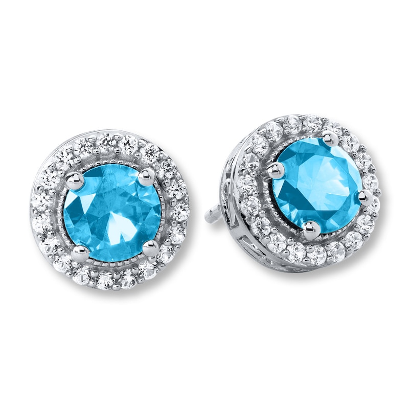 Blue Topaz Earrings Lab-Created White Sapphires Sterling Silver