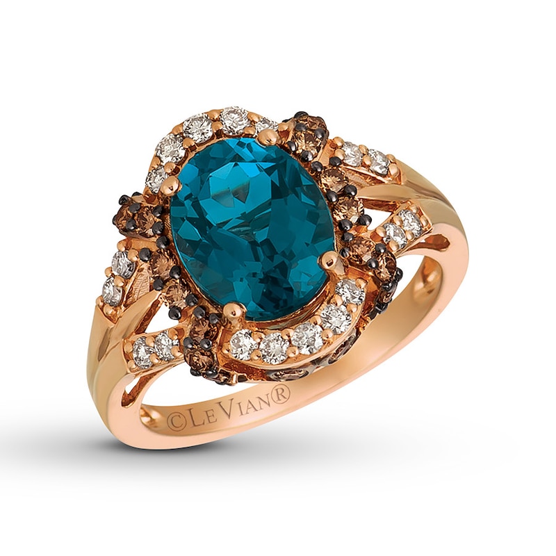 Le Vian Blue Topaz Ring 3/4 ct tw Diamonds 14K Strawberry Gold