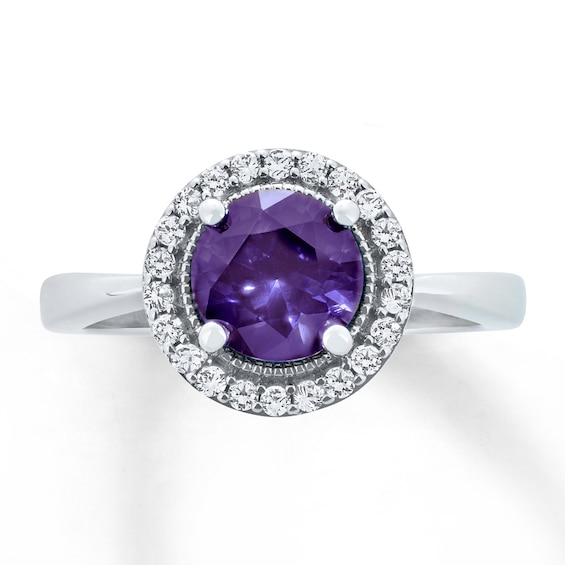 Kay Amethyst Ring Lab-Created White Sapphires Sterling Silver