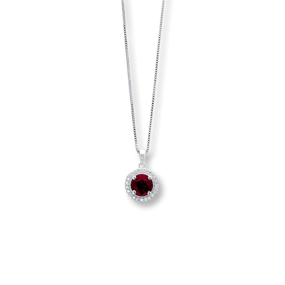 Garnet Necklace Isolated On White Garnet Necklace Lab Created White Sapphires Sterling