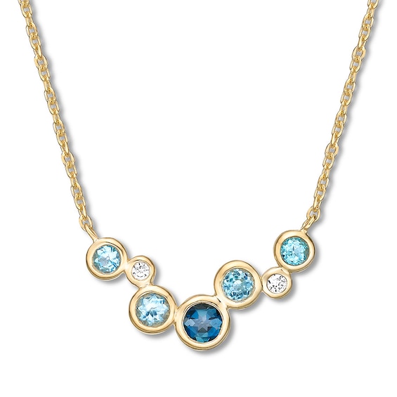 Kay Blue Topaz & Diamond Necklace Bezel-set 10K Yellow Gold